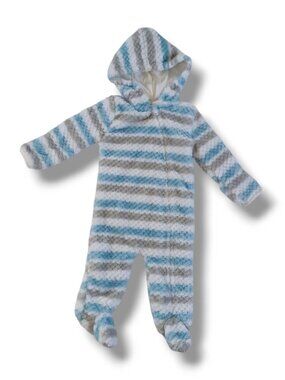 Little Beginnings Baby Infant Snowsuit Blue White Gray Plush Fleece Size 6-9 mo.